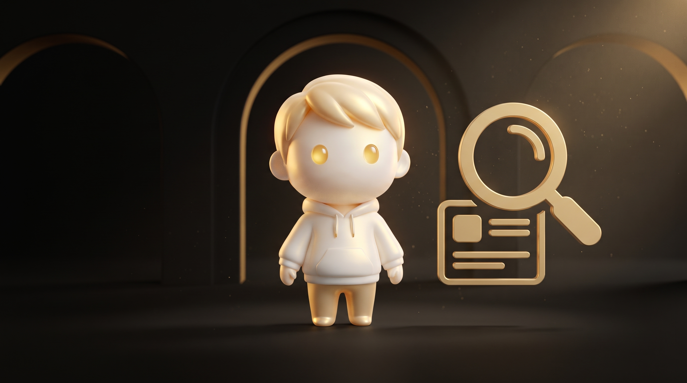 The Godmode mascot at a laptop with a competitor product page pulled apart into floating cards beside it, sticky notes with question marks pinned to the desk edge