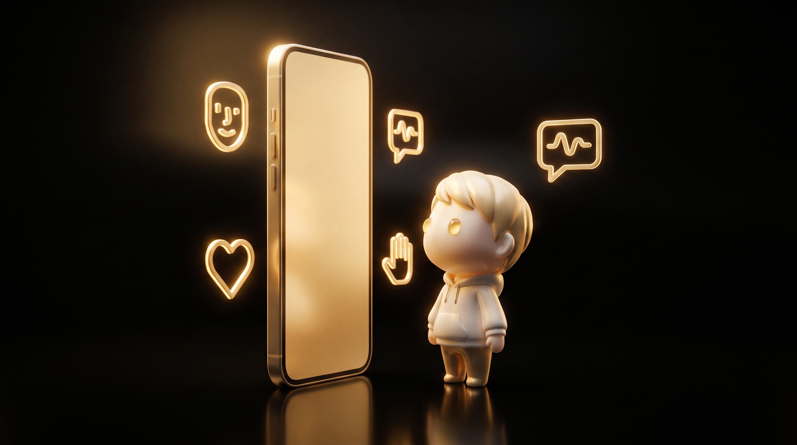 The Godmode mascot at a laptop reviewing a vertical phone-shaped video clip on screen, with four small sticky notes stuck to the monitor bezel reading close-up, emotion, speech, and hands, warm desk lamp light