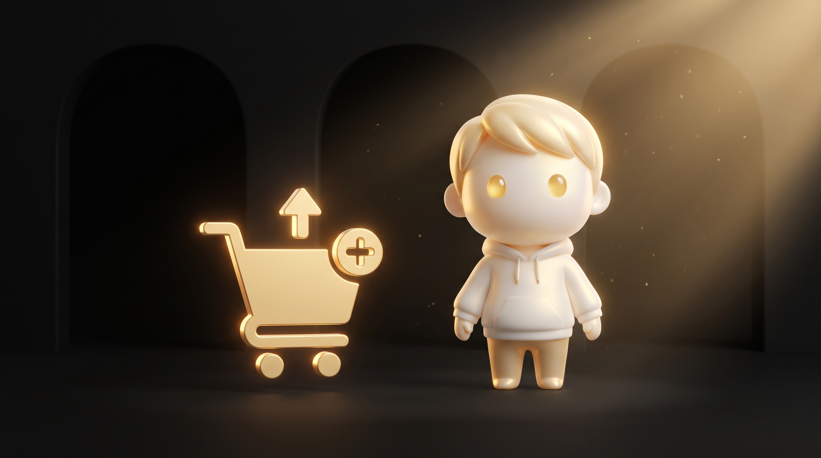 A tall, well-built Shopify product page on a monitor with review-mined copy, trust badges, and a clean above-the-fold layout, a glowing panel beside it labeled 700+ CRO rules, the Godmode mascot gesturing toward the finished page