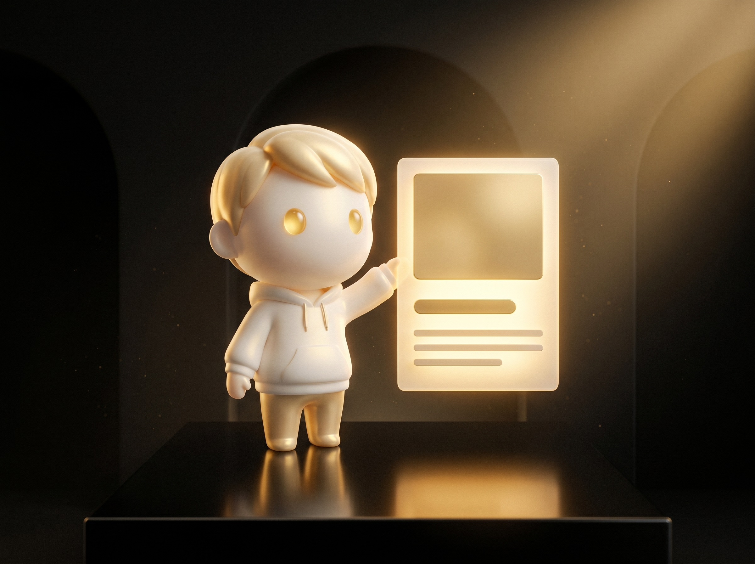 Godmode mascot on a clean obsidian podium presenting a glowing Shopify product page mockup