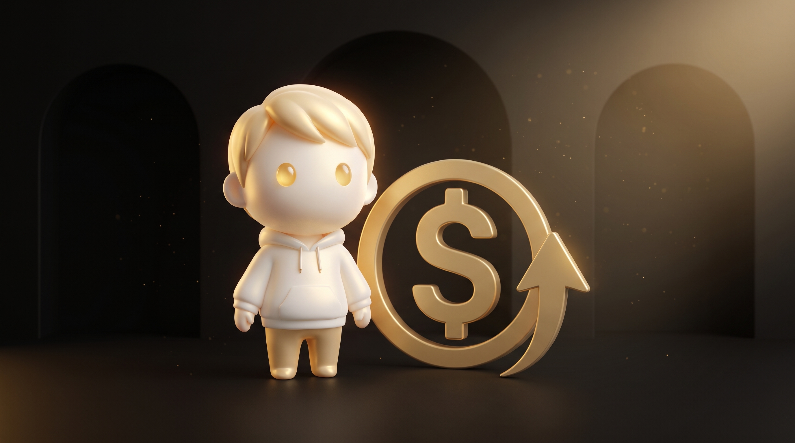 The Godmode mascot watching a rising cost-per-click line on a laptop dashboard next to a coffee cup, a wall chart showing climbing Meta CPM bars, calm focused mood with warm gold light
