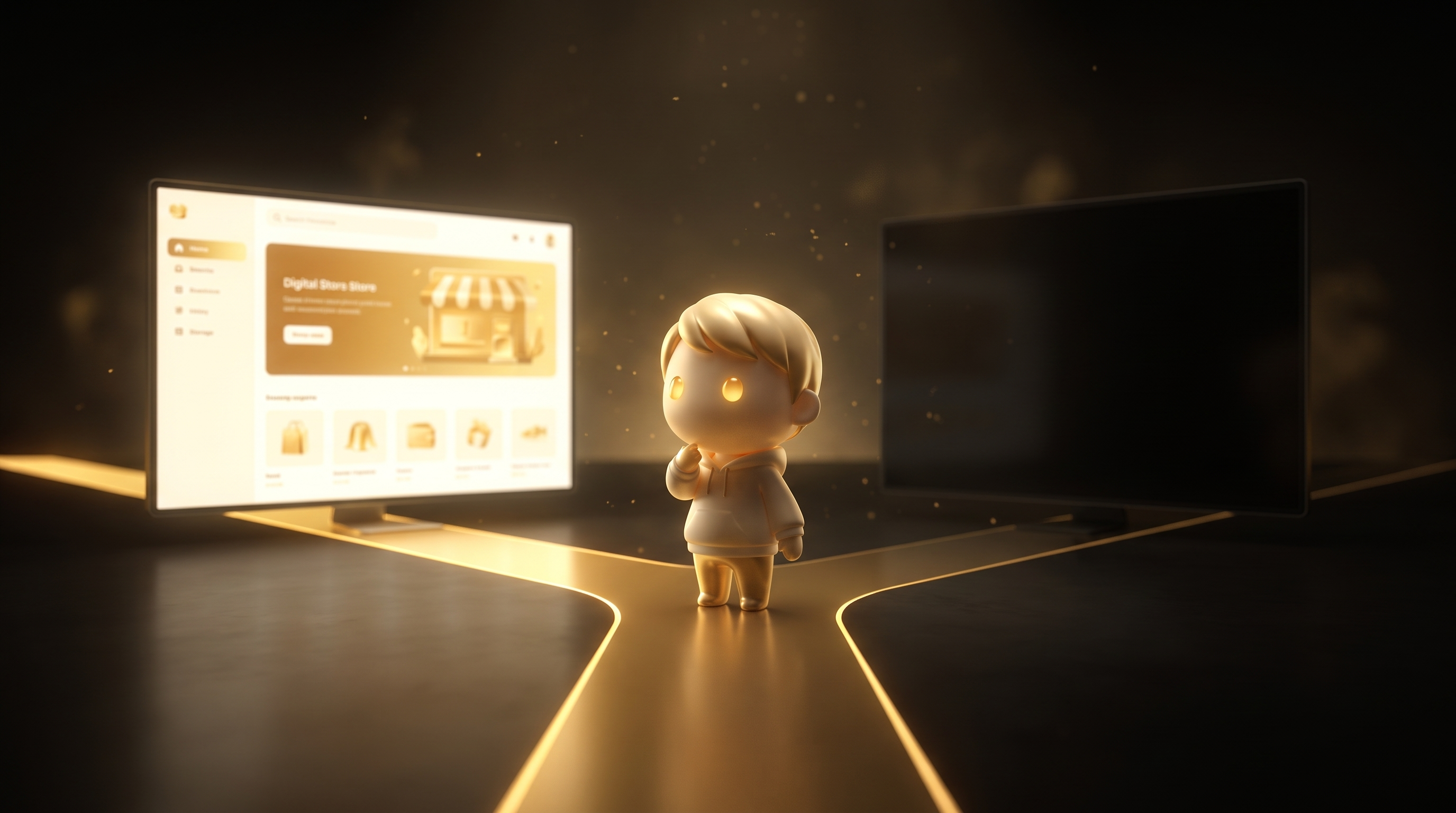 A split-screen desk scene, one side a focused operator running a dashboard of many product tests in green, the other side a frustrated person staring at a single failed product in red, the Godmode mascot standing on the winning side