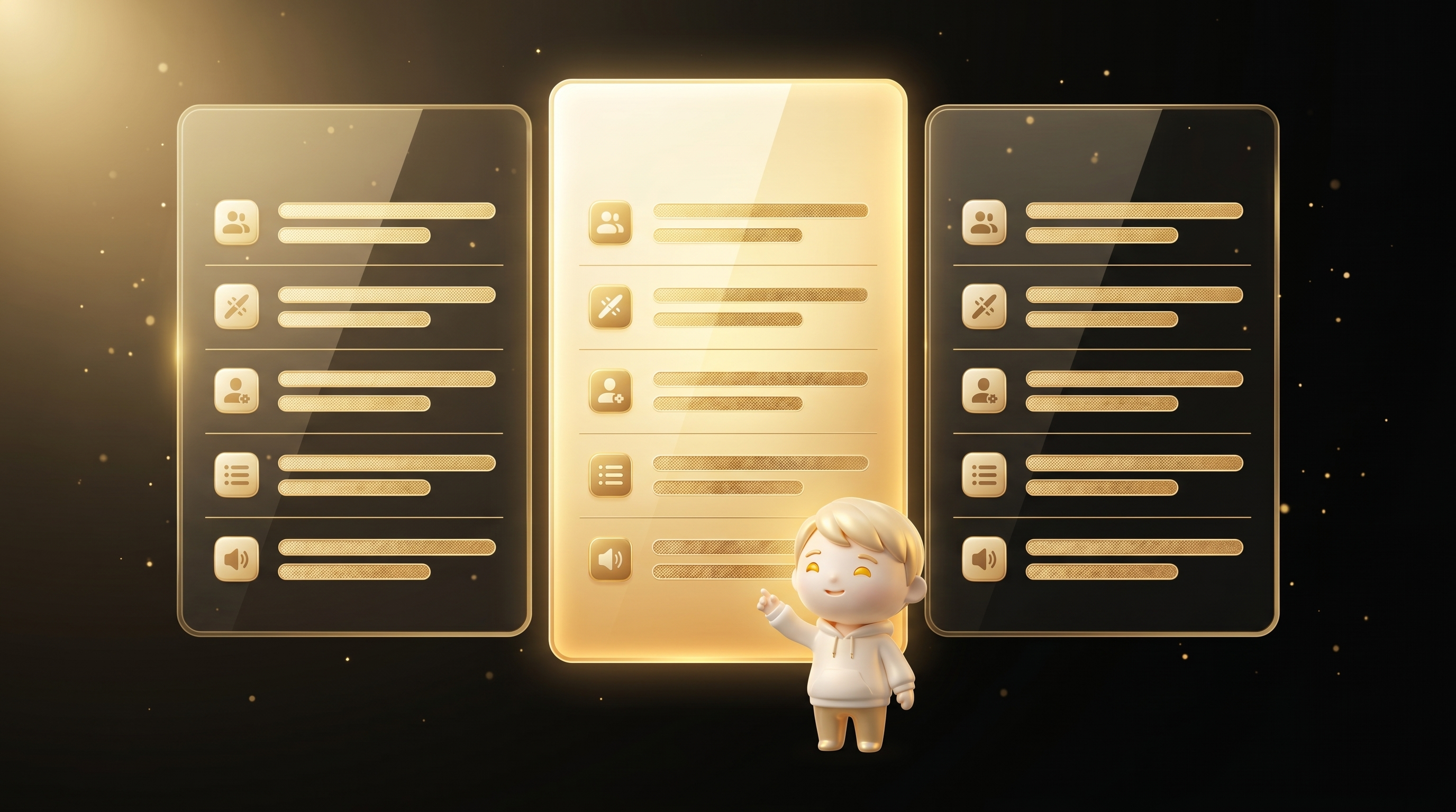 The Godmode mascot in front of a floating comparison table with three columns, the center column glowing brighter gold to represent Godmode AI winning the comparison