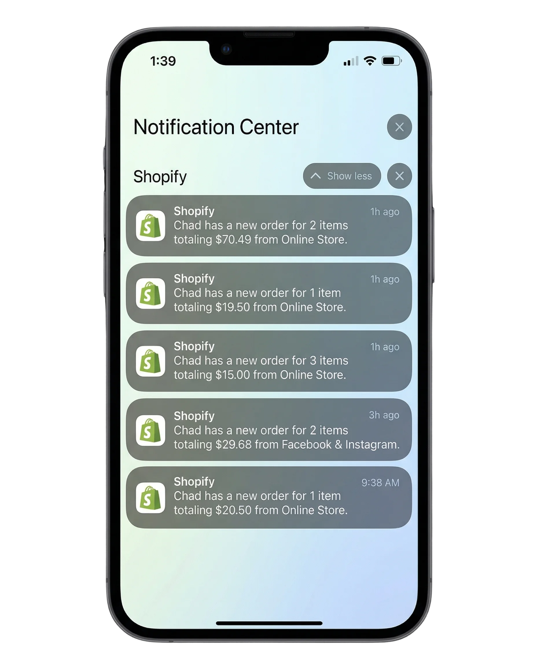 Shopify notifications on iPhone