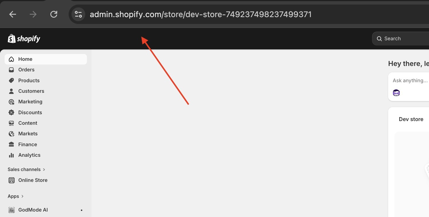 Shopify admin URL bar